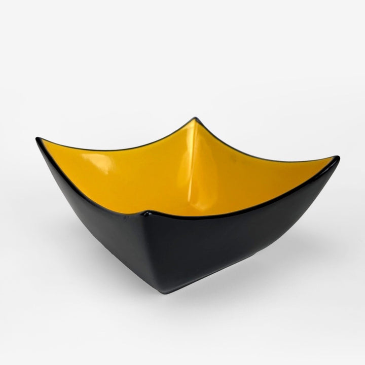 Coupe céramique émaillée noire et jaune Mid-century