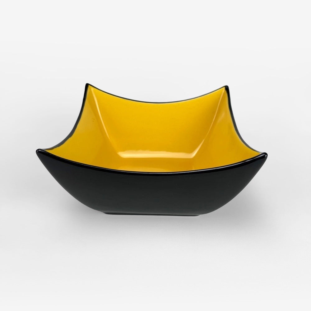 Coupe céramique émaillée noire et jaune Mid-century