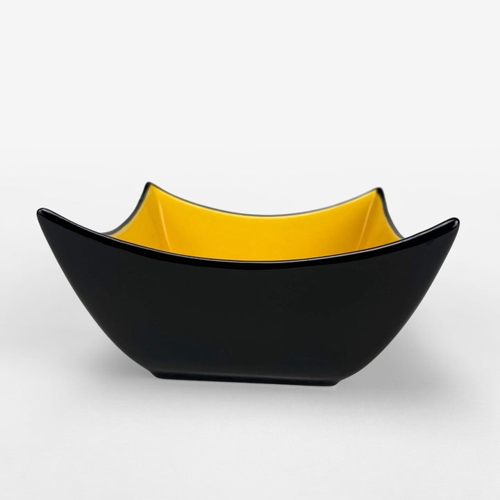 Coupe céramique émaillée noire et jaune Mid-century