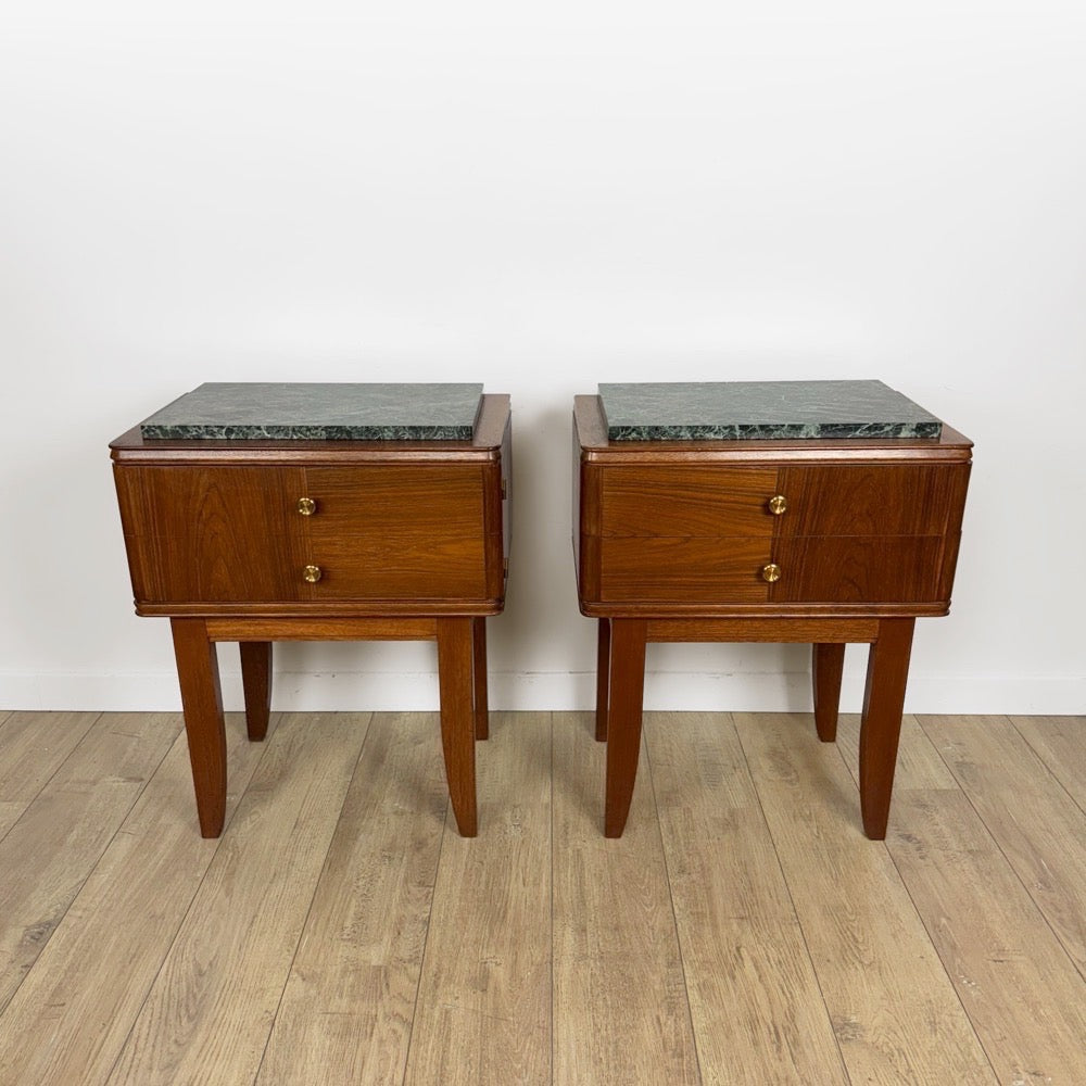 Chevets ou tables d'appoint chêne et marbre vert de mer
