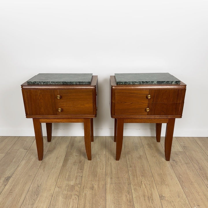 Chevets ou tables d'appoint chêne et marbre vert de mer