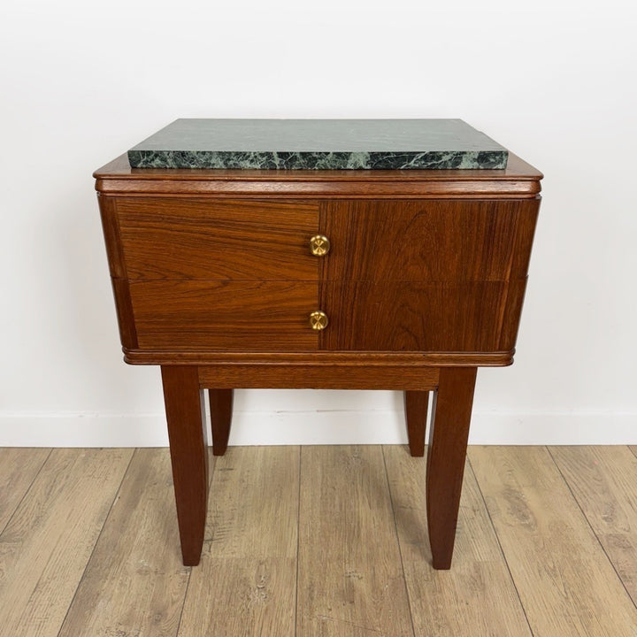 Chevets ou tables d'appoint chêne et marbre vert de mer