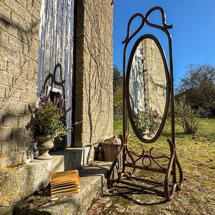 Miroir psyché bois courbé années 60