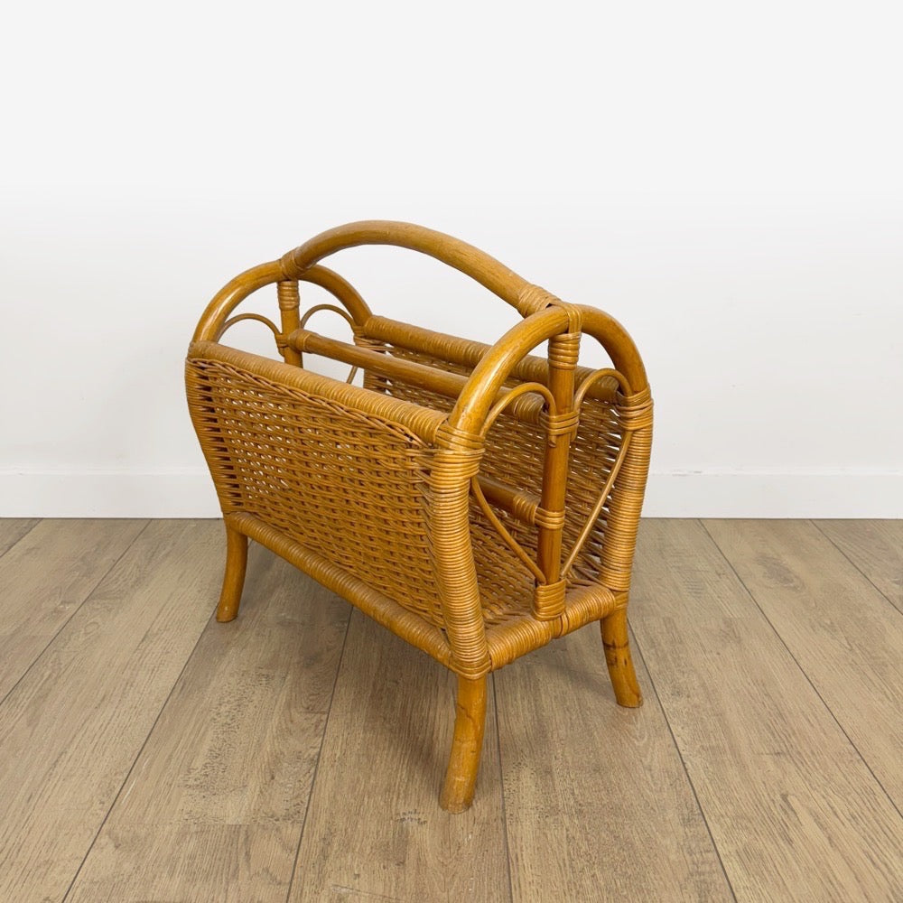 Porte-revues bambou et rotin teinte caramel vintage