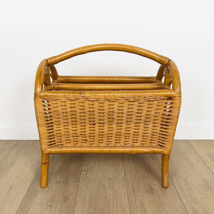 Porte-revues bambou et rotin teinte caramel vintage