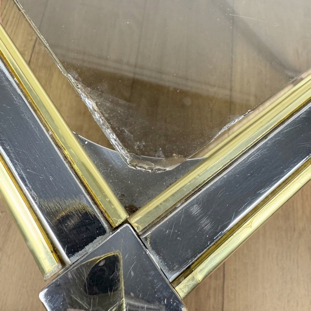 Table basse chrome et verre fumé double plateau années 70