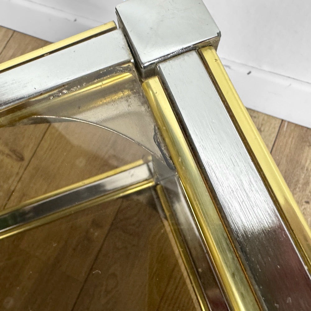 Table basse chrome et verre fumé double plateau années 70