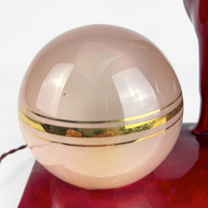 Duo de veilleuses biches en barbotine et globes de verre années 50