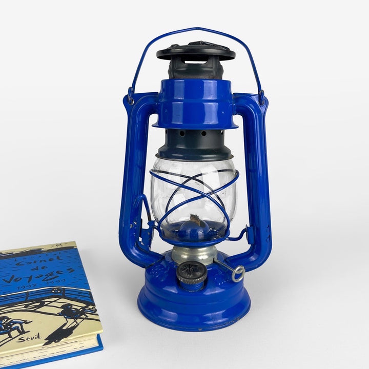 Lampe tempête vintage Meva 863 bleu électrique