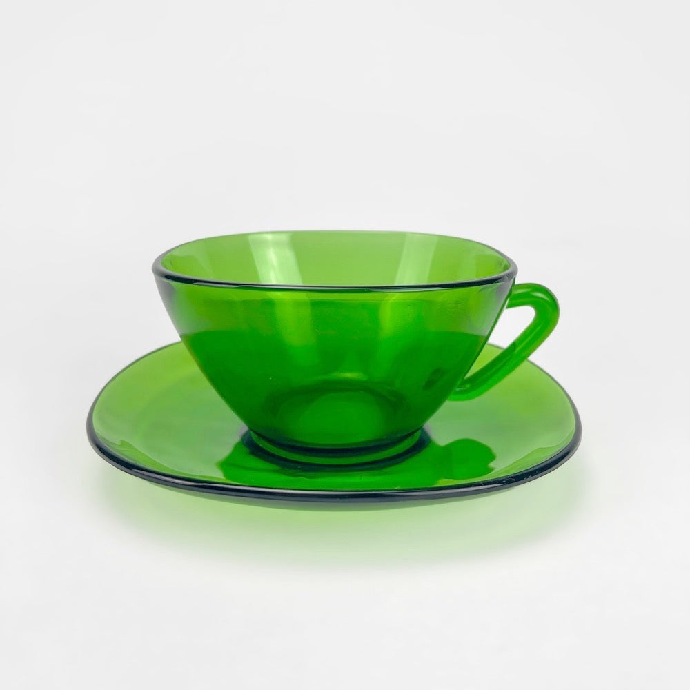 6 Grandes tasses et soucoupes Vereco vert émeraude années 70