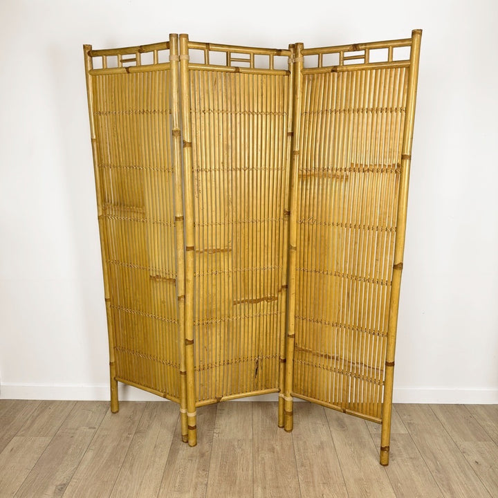 Paravent vintage en rotin et  bambou 3 volets