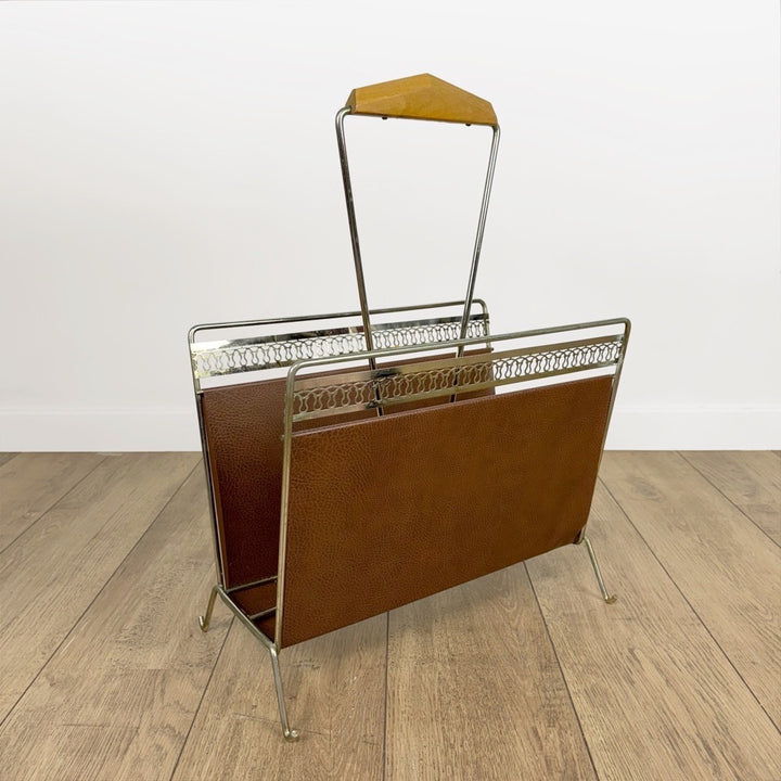 Porte-revues design 1960 métal et similis cuir