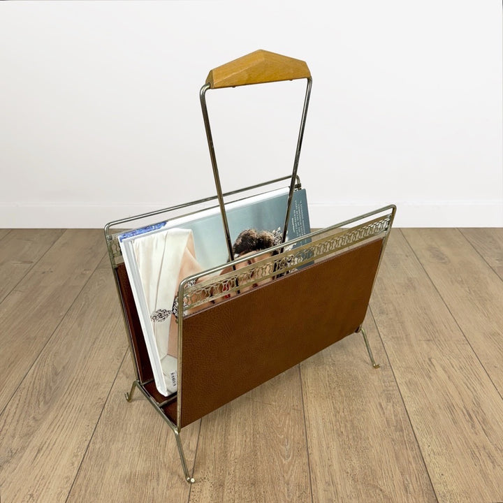 Porte-revues design 1960 métal et similis cuir