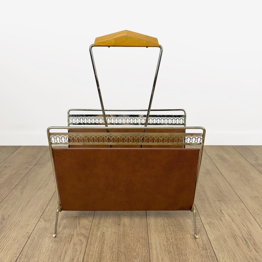 Porte-revues design 1960 métal et similis cuir
