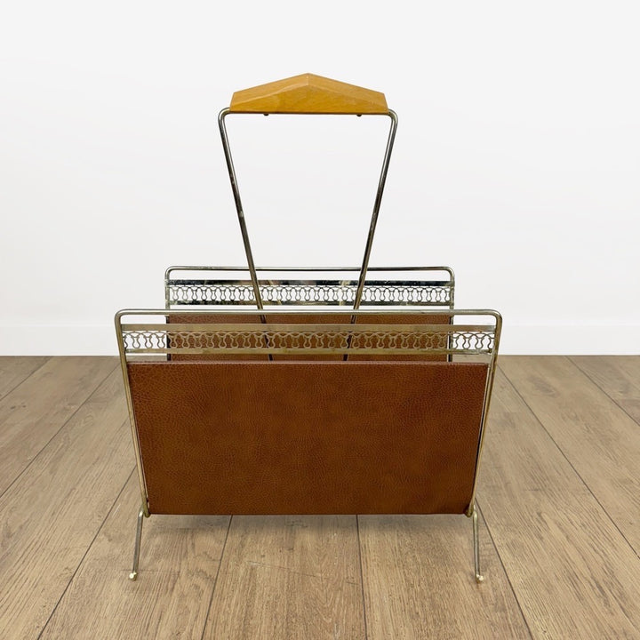 Porte-revues design 1960 métal et similis cuir