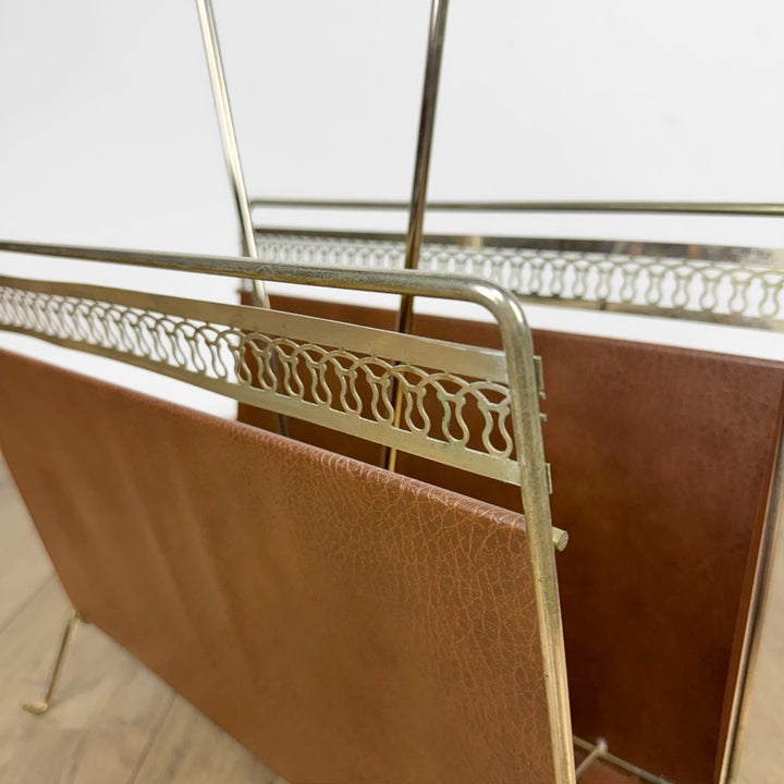 Porte-revues design 1960 métal et similis cuir