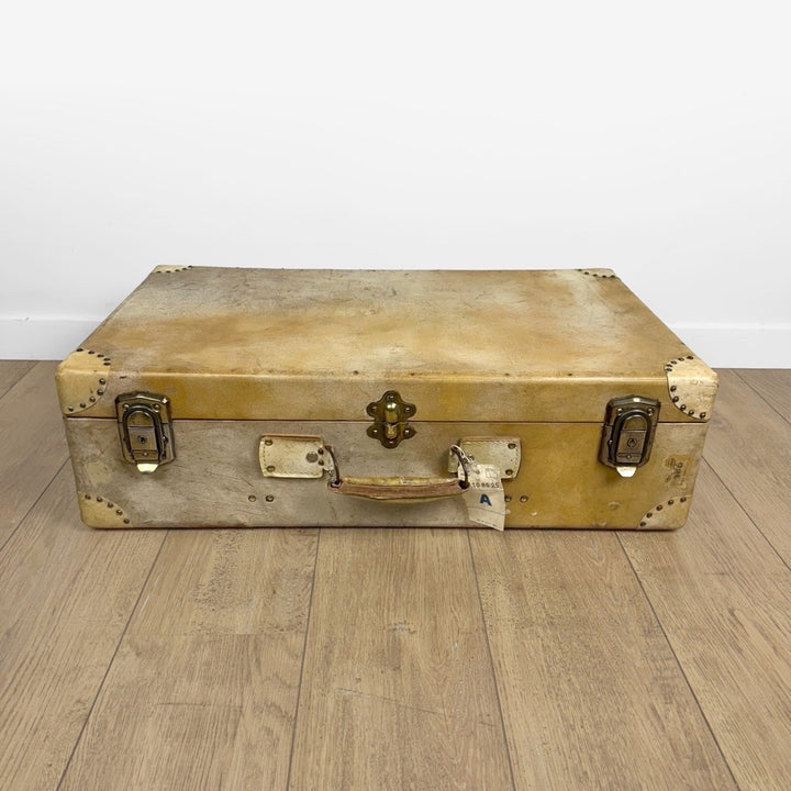 Valise rigide en bois et vélin années 50