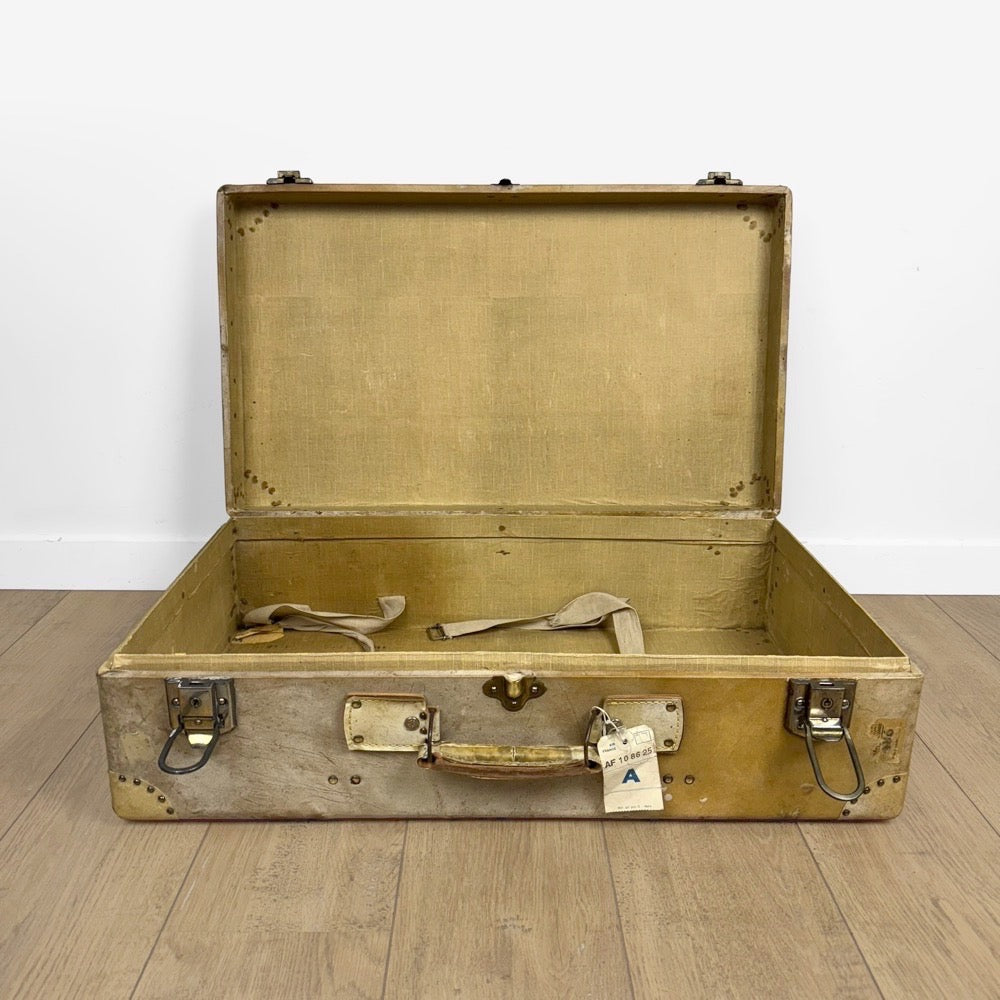 Valise rigide en bois et vélin années 50
