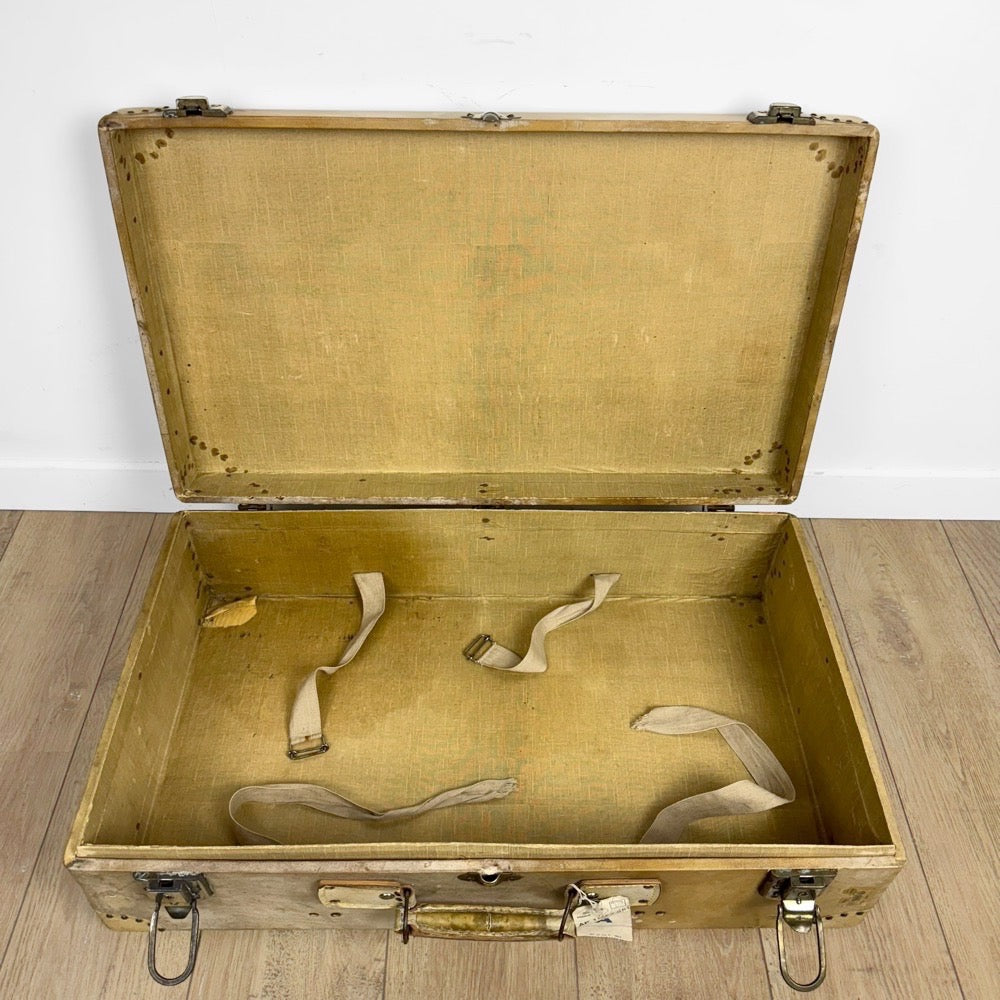 Valise rigide en bois et vélin années 50
