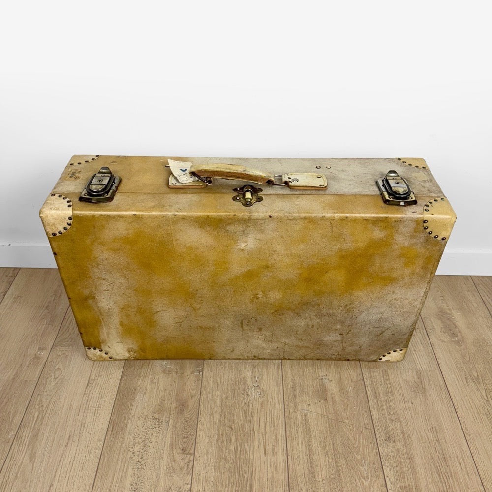 Valise rigide en bois et vélin années 50