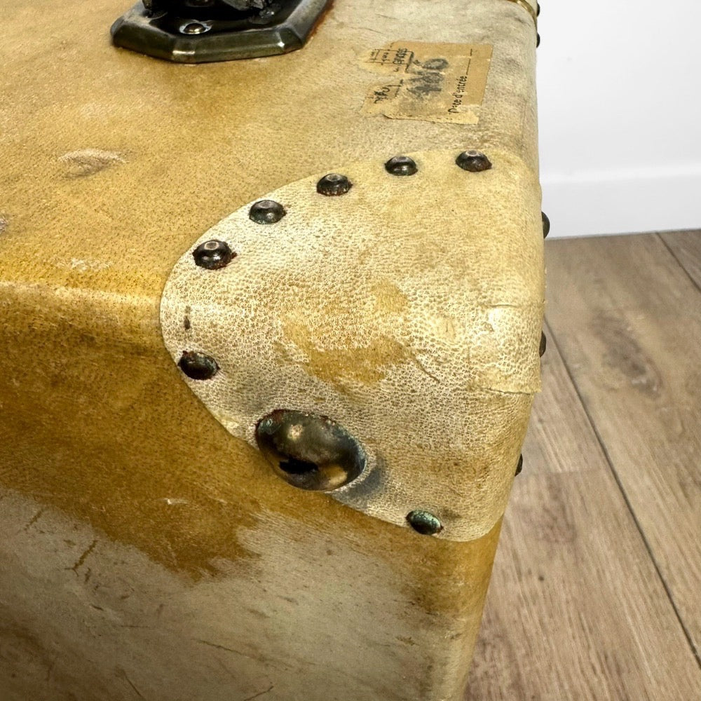 Valise rigide en bois et vélin années 50