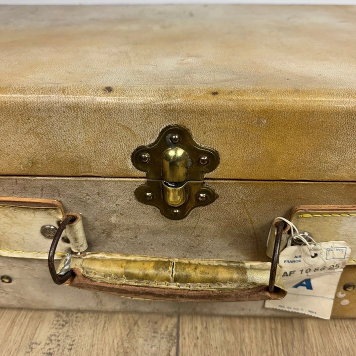 Valise rigide en bois et vélin années 50
