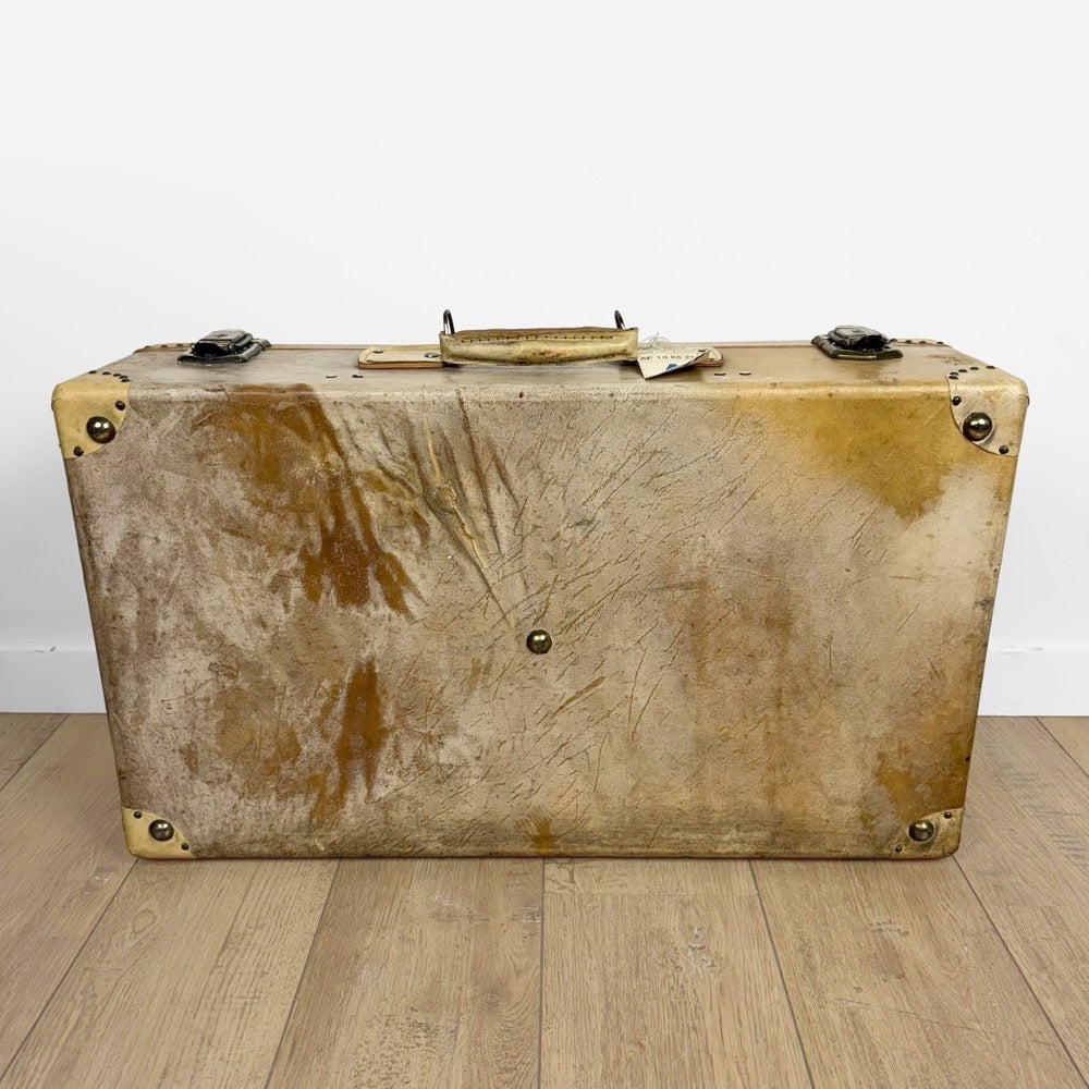 Valise rigide en bois et vélin années 50