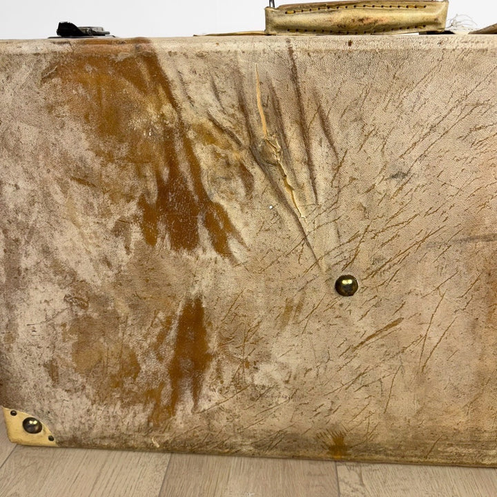 Valise rigide en bois et vélin années 50