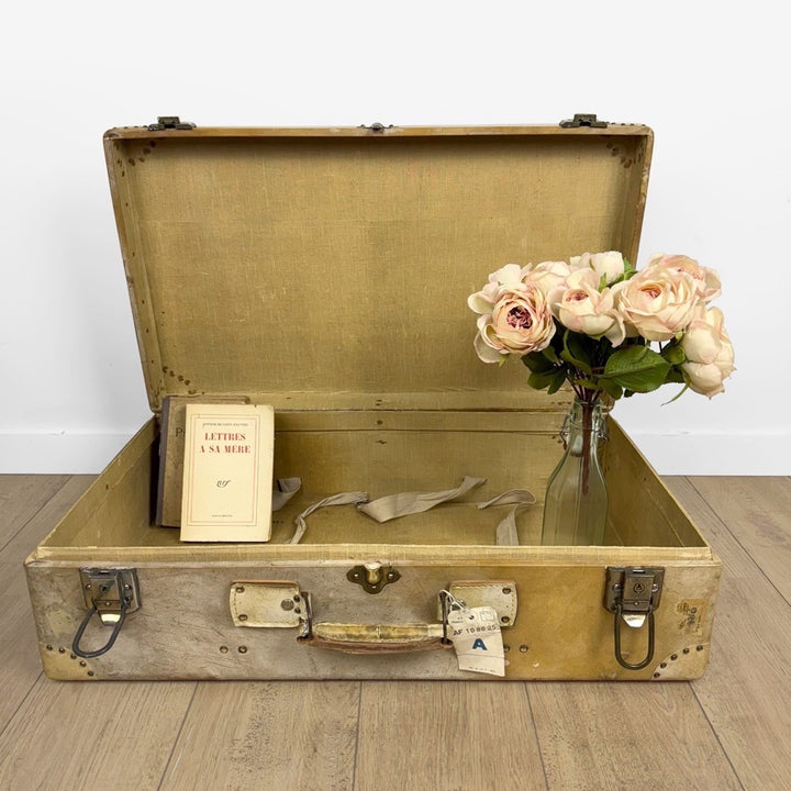 Valise rigide en bois et vélin années 50