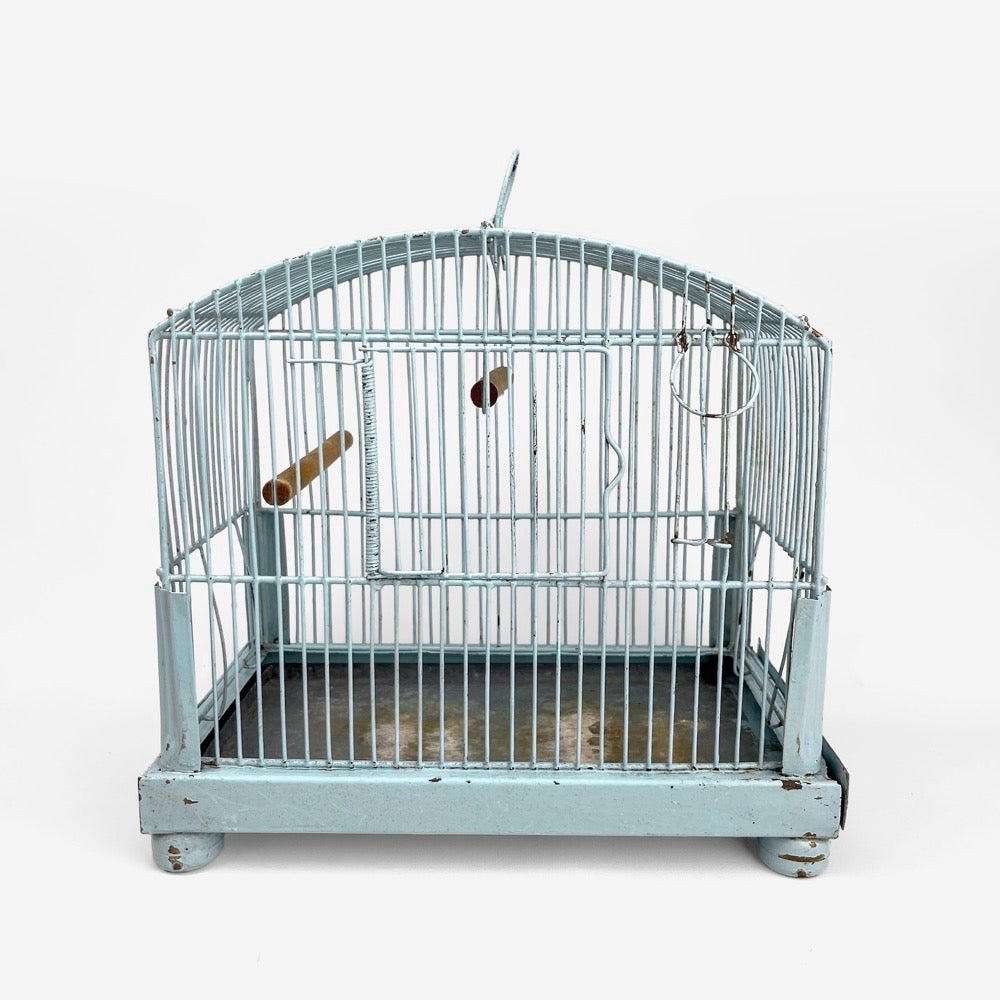 Ancienne cage à oiseau métal bleu ciel