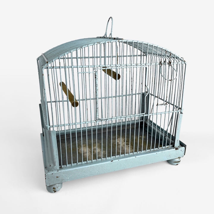 Ancienne cage à oiseau métal bleu ciel