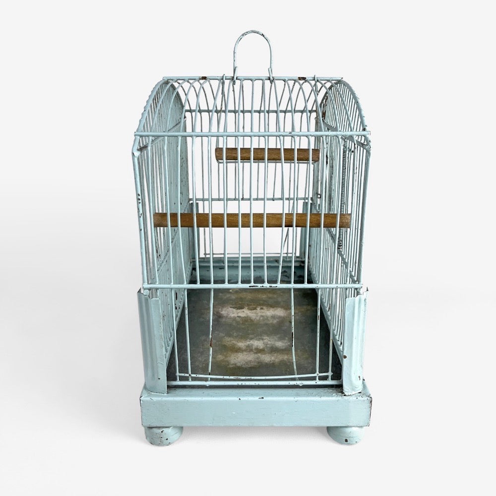Ancienne cage à oiseau métal bleu ciel