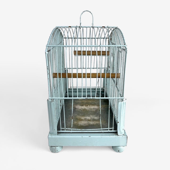 Ancienne cage à oiseau métal bleu ciel