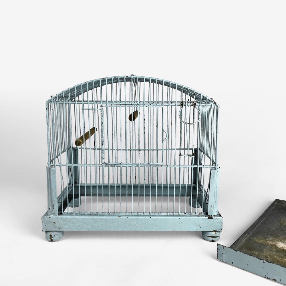 Ancienne cage à oiseau métal bleu ciel