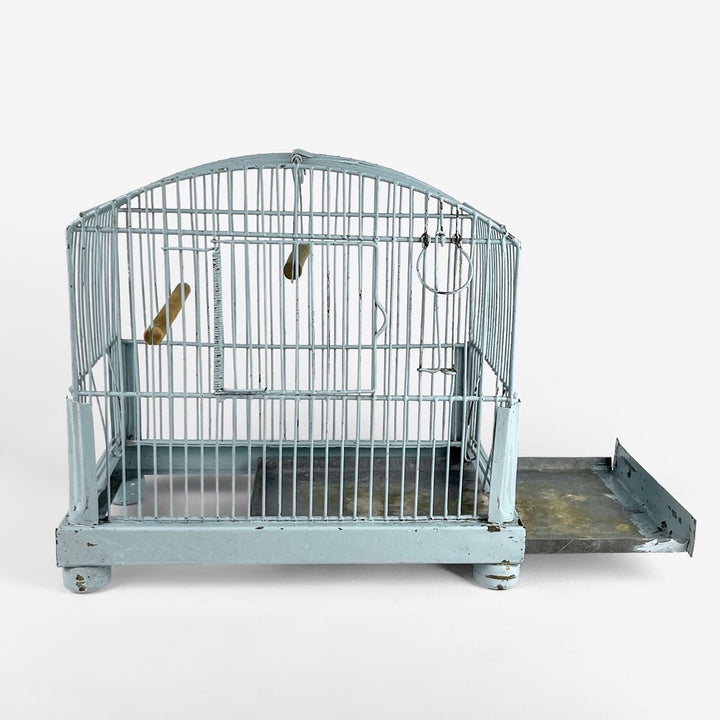 Ancienne cage à oiseau métal bleu ciel