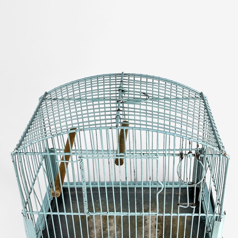 Ancienne cage à oiseau métal bleu ciel