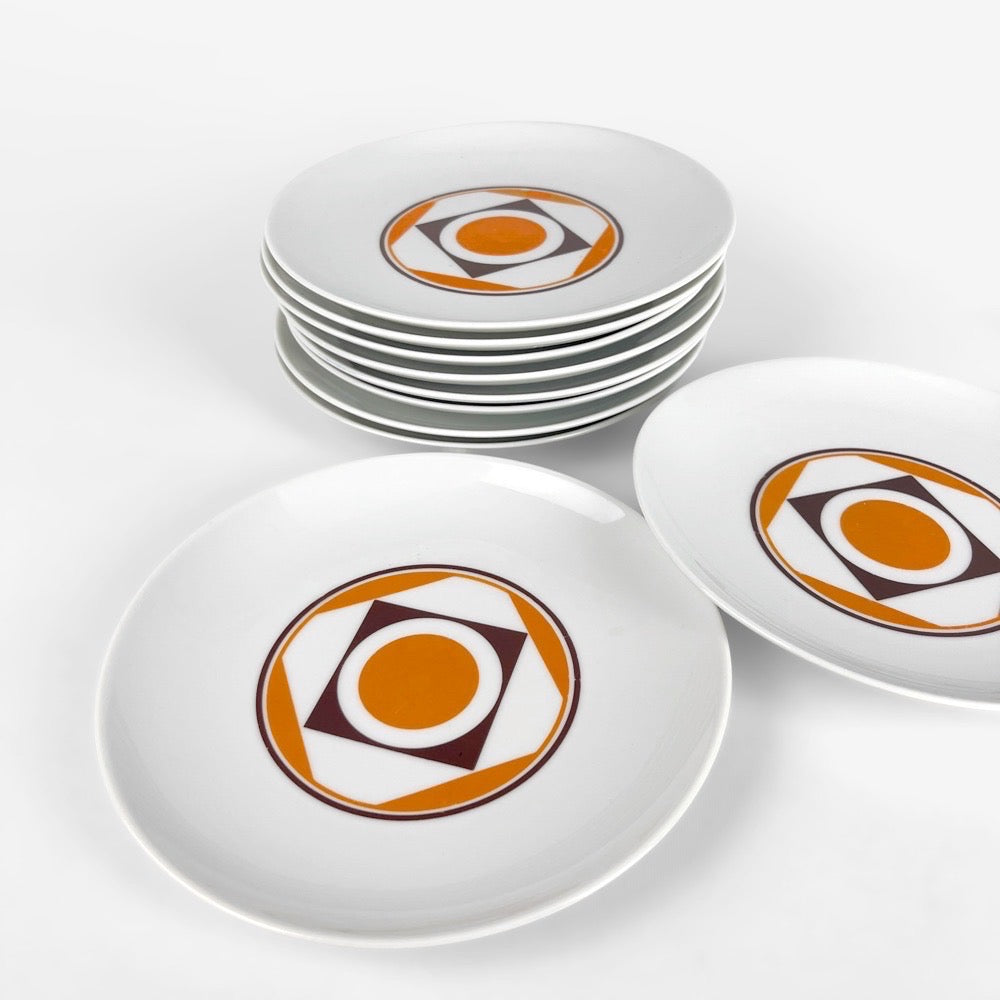 10 assiettes à dessert pop 70's porcelaine Winterling