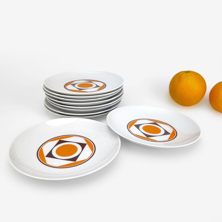 10 assiettes à dessert pop 70's porcelaine Winterling
