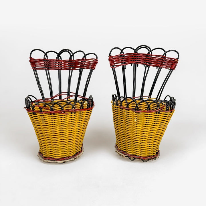 Duo de portes-plantes muraux fils scoubidou années 60