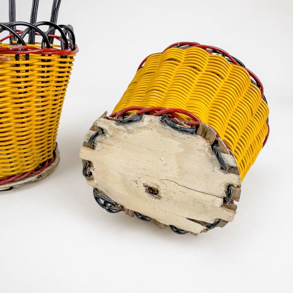 Duo de portes-plantes muraux fils scoubidou années 60