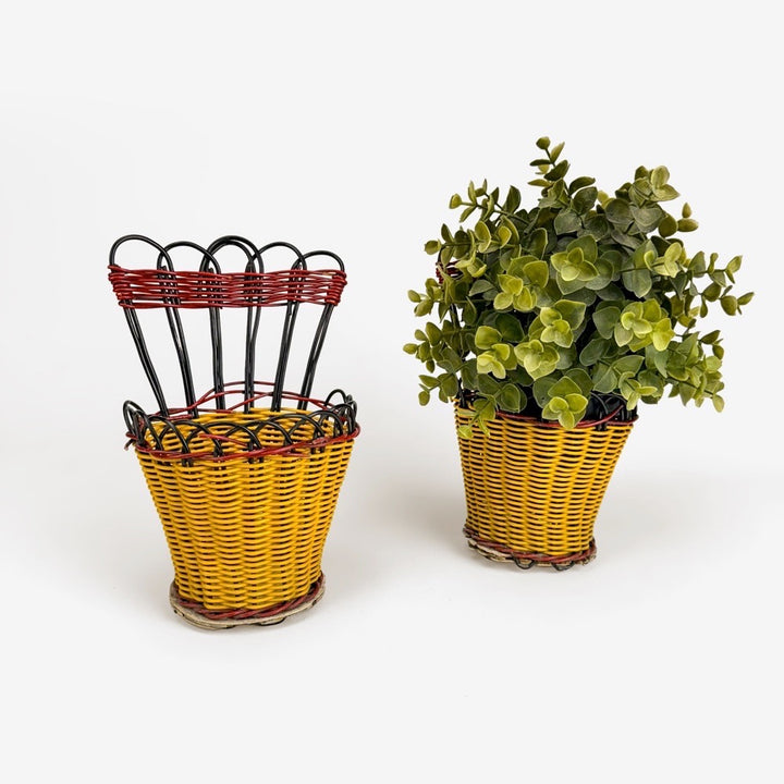 Duo de portes-plantes muraux fils scoubidou années 60