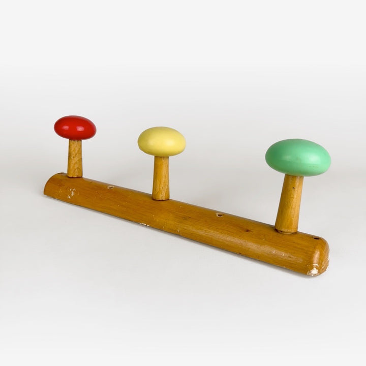Porte-manteaux bois boules multicolores années 60