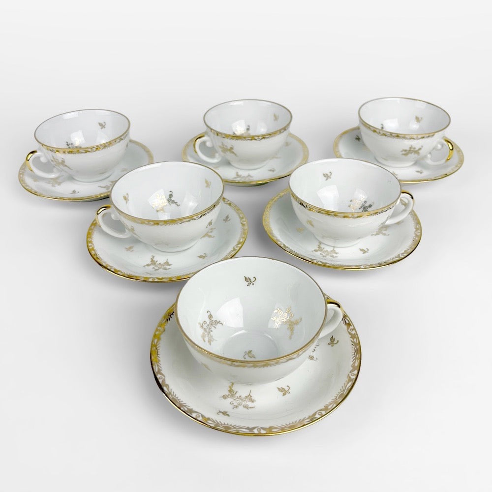 6 Tasses et soucoupes SFP Foëcy Émaux de Limoges