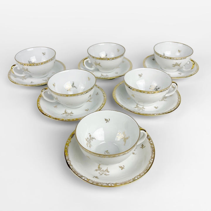 6 Tasses et soucoupes SFP Foëcy Émaux de Limoges