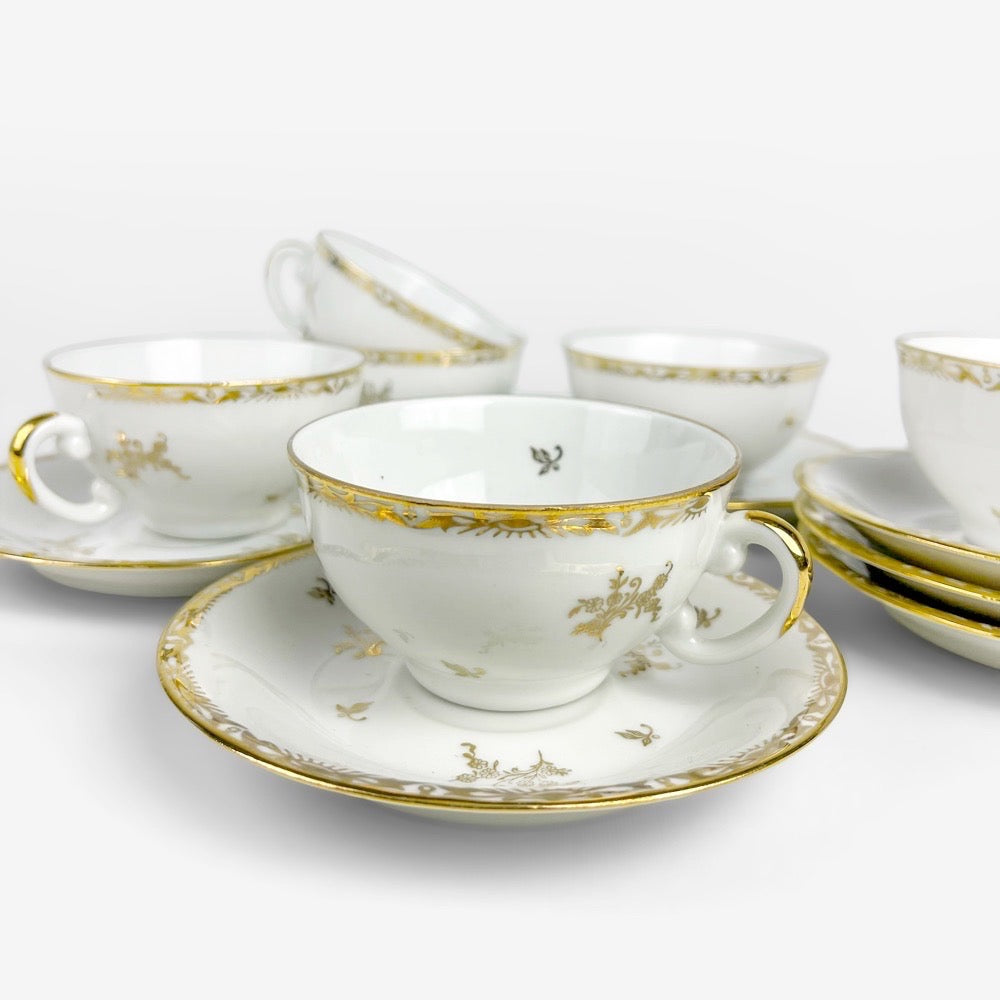 6 Tasses et soucoupes SFP Foëcy Émaux de Limoges