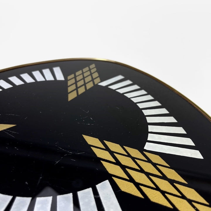 Guéridon tripode verre bois et laiton motifs graphiques années 50