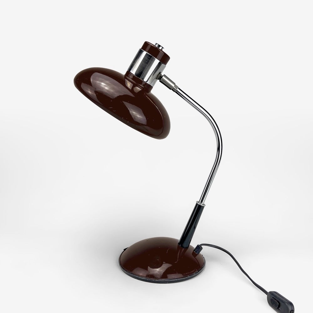 Lampe de bureau chrome et métal chocolat vintage