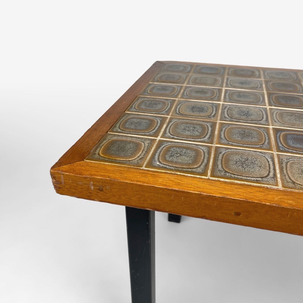 Table d'appoint bois céramique et métal années 70