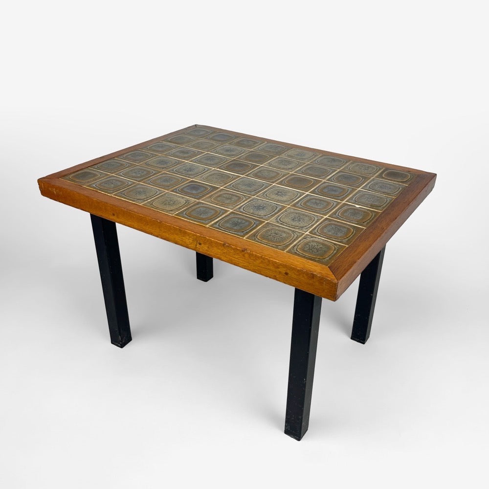Table d'appoint bois céramique et métal années 70