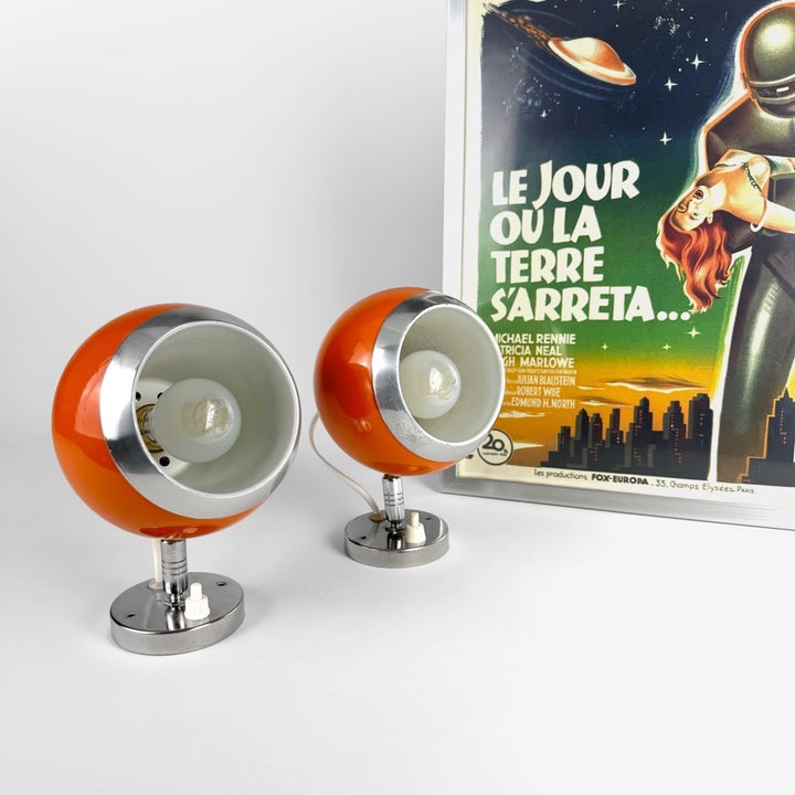 Paire d'appliques murales Eyeball orange années 70